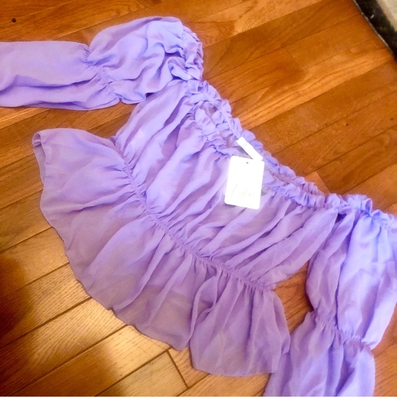 New NWT ~lilac purple lavender off the shoulder ruffle boho bohemian top S/M - Picture 2 of 12